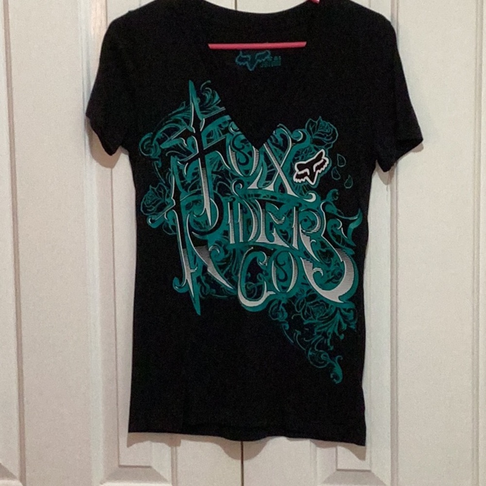 Fox Women's Black and Teal Graphic Tee